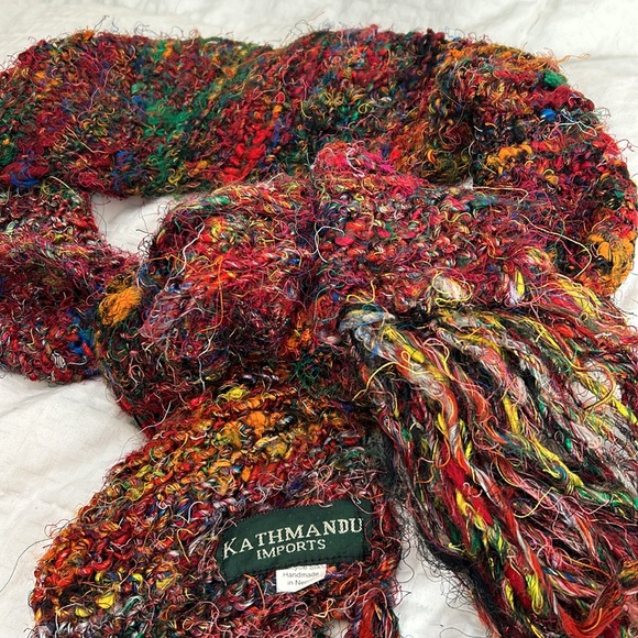 Silk Kathmandu Scarf Nepal Long Scarf 80”  vibrant Colors Pristine Cond - Picture 8 of 8